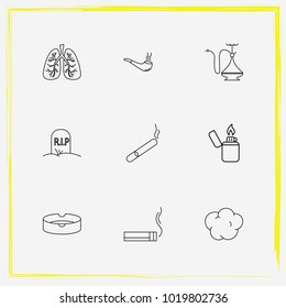 Smoking line icon set hookah, smoking pipe and smoke