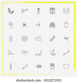 Smoking line icon set lighter, matches and no smoking