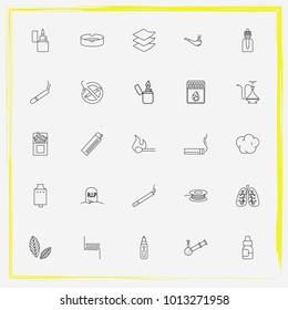 Smoking line icon set lighter, smoking pipe and cotton