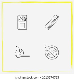 Smoking line icon set lighter, match and cigarettes