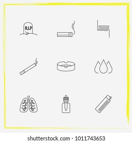 Smoking line icon set lungs, ashtray and lighter
