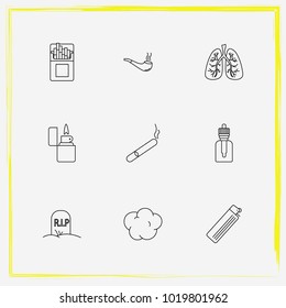 Smoking line icon set lungs, lighter and rip