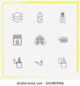 Smoking line icon set lungs, cotton and vape juice