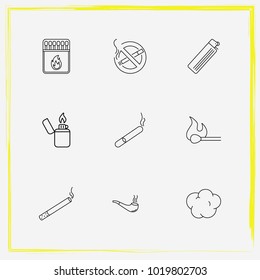 Smoking line icon set match, smoking pipe and cigar