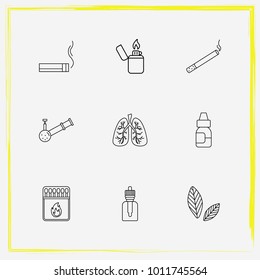 Smoking line icon set matches, lighter and cigarette