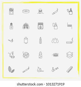 Smoking line icon set matches, rip and lungs