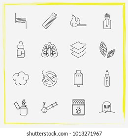 Smoking line icon set no smoking, rip and vape mod