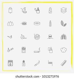 Smoking line icon set no smoking, lighter and rip