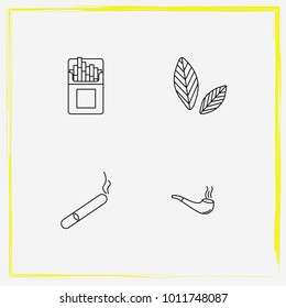 Smoking line icon set smoking pipe, cigar and sheet