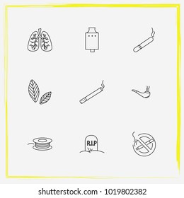Smoking line icon set smoking pipe, rip and wire 