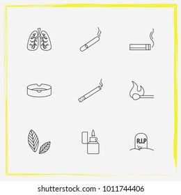 Smoking line icon set rip, sheet and cigar