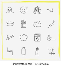Smoking line icon set rip, hookah and cigarettes