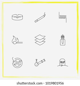 Smoking line icon set rip, cotton and match