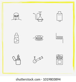 Smoking line icon set rip, cigarettes and lighter