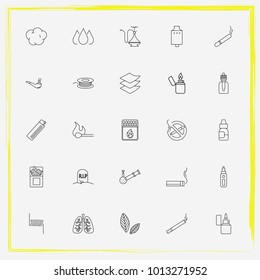 Smoking line icon set sheet, vape mod and lungs