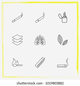 Smoking line icon set sheet, cotton and cigar