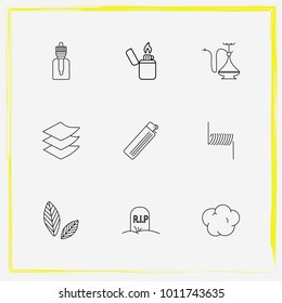 Smoking line icon set smoke, sheet and cotton