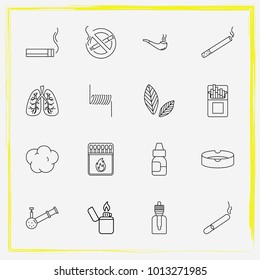 Smoking line icon set smoke, ashtray and no smoking