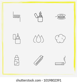 Smoking line icon set smoke, oil and cigarette