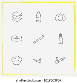 Smoking line icon set smoke, ashtray and oil