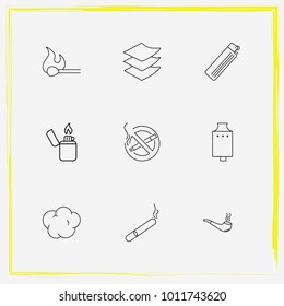 Smoking line icon set vape tank, smoke and match
