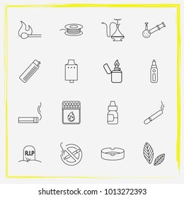 Smoking line icon set vape juice, vape tank and cigarette