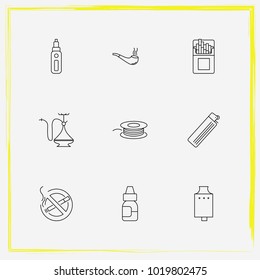 Smoking line icon set vape tank, vape mod and cigarettes