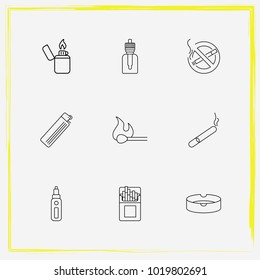 Smoking line icon set vape juice, vape mod and lighter