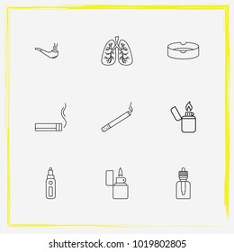 Smoking line icon set vape mod, lungs and cigarette