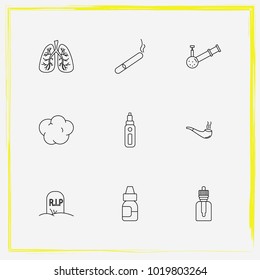 Smoking line icon set vape mod, rip and lungs