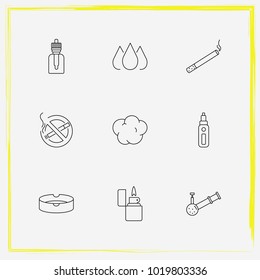 Smoking line icon set vape juice, oil and bong