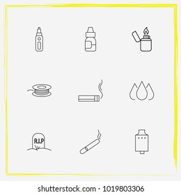 Smoking line icon set wire , oil and vape juice