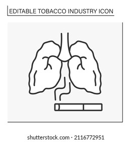  Smoking Line Icon. Unhealthy Lungs Due To Smoking Habits. Tobacco Industry Concept. Isolated Vector Illustration. Editable Stroke