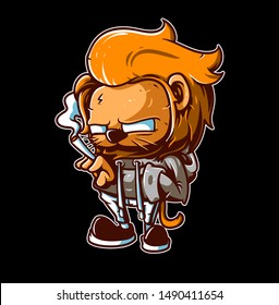 Smoking lion artwork editable file. can use for sticker, t-shirt design, poster, etc