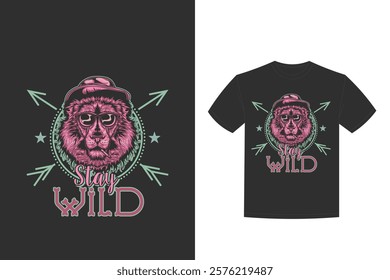 smoking lion hat glasses illustration t shirt design 