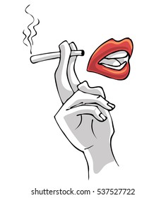 smoking lips and cigarette in hand