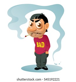 Smoking man with a disgruntled look on his face. Cartoon styled vector illustration. Elements is grouped and divided into layers for easy edit. No transparent objects.