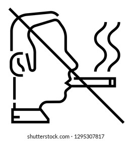Smoking man with forbidden symbol vector illustration in line stroke design