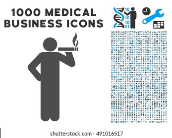 Smoking Man icon with 1000 medical business gray and blue vector pictograms. Collection style is flat bicolor symbols, white background.