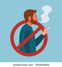 Smoking man inside prohibited sign in flat design. No smoking concept.