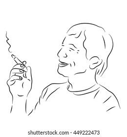 Smoking man.  Sketch of a man with a cigar. Vector illustration drawn by hand.