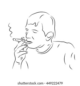 Smoking man.  Sketch of a man with a cigar. Vector illustration drawn by hand.