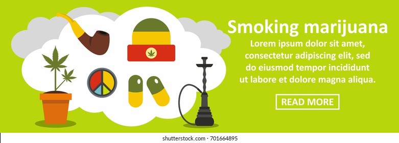 Smoking marijuana banner horizontal concept. Flat illustration of smoking marijuana banner horizontal vector concept for web