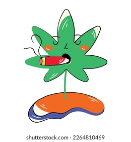 Pegatina plana premium de hoja de marihuana para fumar 