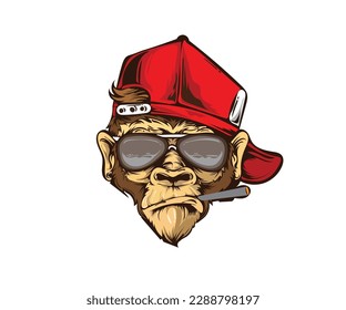 Smoking Monkey Illustration Vector mascot logo