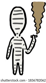 Smoking Mummy : Hand drawn vector illustration like woodblock print
