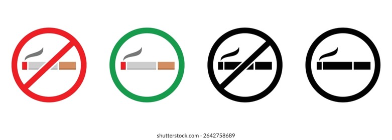 Smoking and No Smoking Area Sign Icons – Red and Green Circle Vector Set
