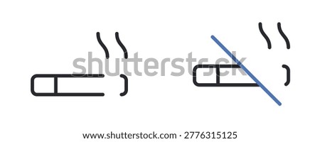 Smoking and No Smoking Icons Set Editable Stroke Line Vector.