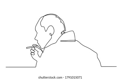 Smoking old man sitting bench one line illustration  A man and cigarette smoking continuous line art silhouette  Vector illustration  