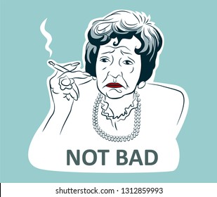 Smoking old woman in retro style, sticker for your design